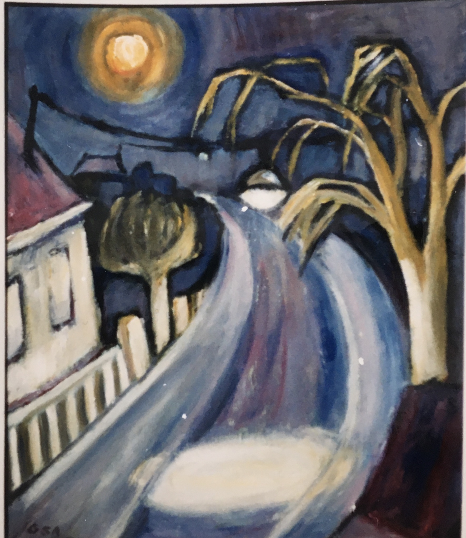 Straße im Mondlicht, 1960/76, Öl auf Hartfaser, 57 x 47 cm.