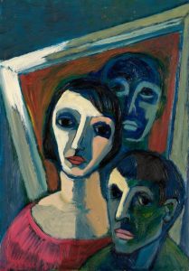 Drei Menschen I, 1962 / 91, Öl auf Hartfaser, 74,4 x 51,8 cm.