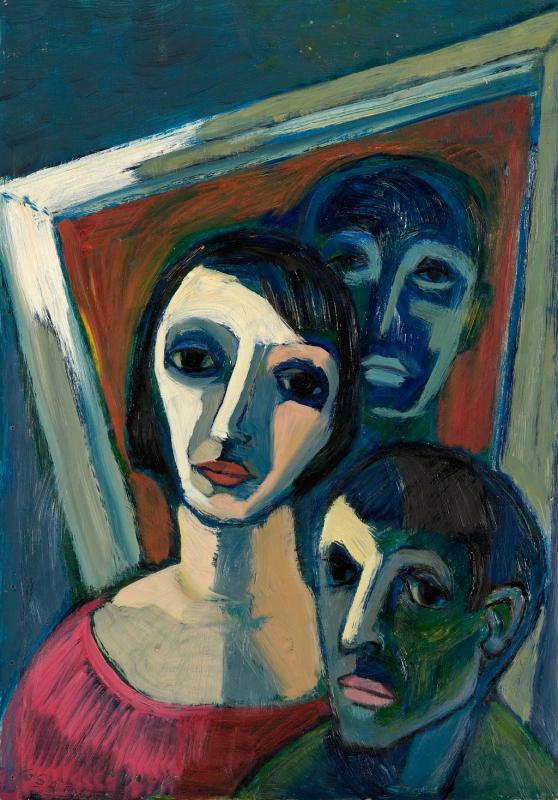 Drei Menschen I, 1962 / 91, Öl auf Hartfaser, 74,4 x 51,8 cm.