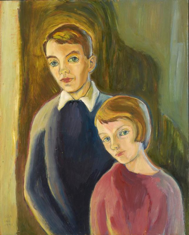 Geschwister, vor 1962, Öl auf Hartfaser, 93 x 75 cm.