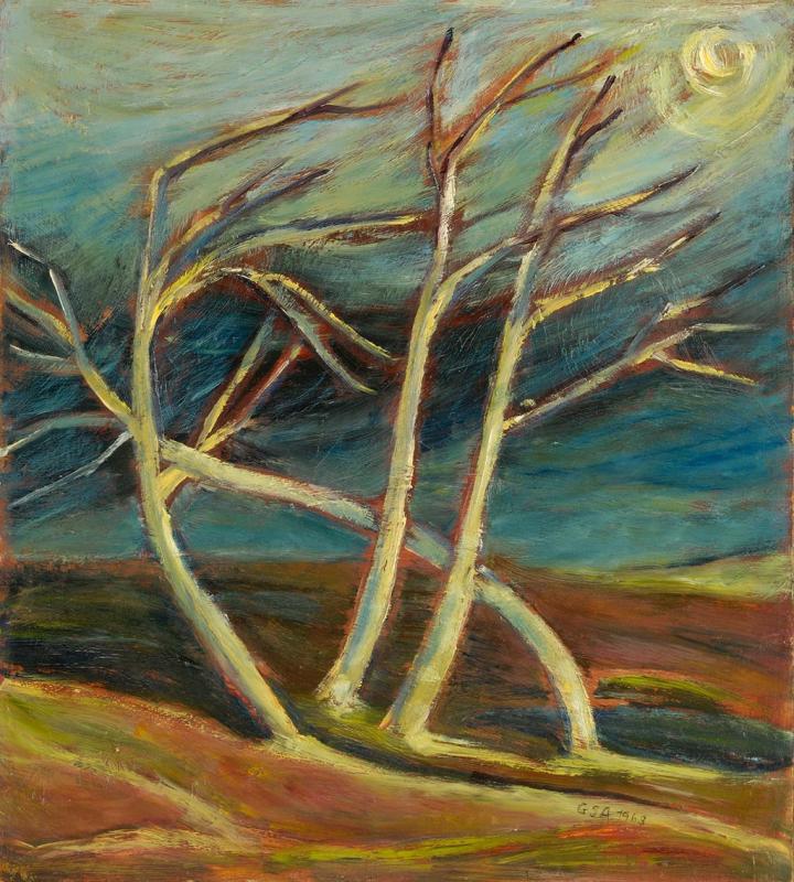 Einsame Bäume, 1963, Öl auf Hartfaser, 50 x 45 cm.