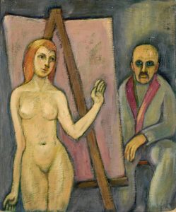 Maler und Modell, 1963, Öl auf Malkarton, 60 x 50 cm.
