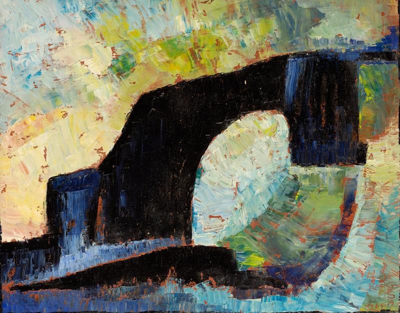 Brücke, 1964, Öl auf Hartfaser, 35 x 44 cm.