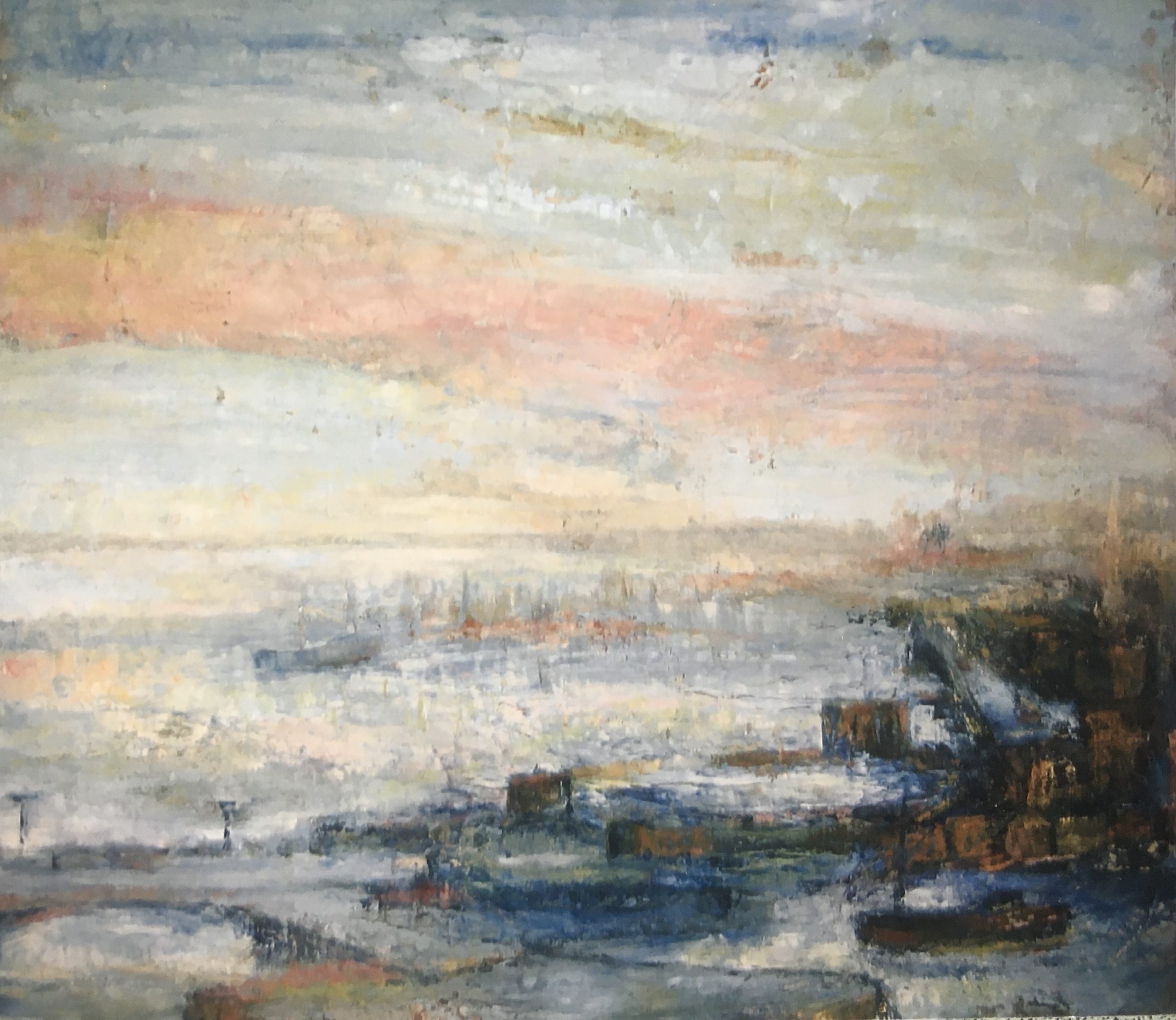 Hafenstadt, 1968, Öl auf Hartfaser, 63 x 69,5 cm.