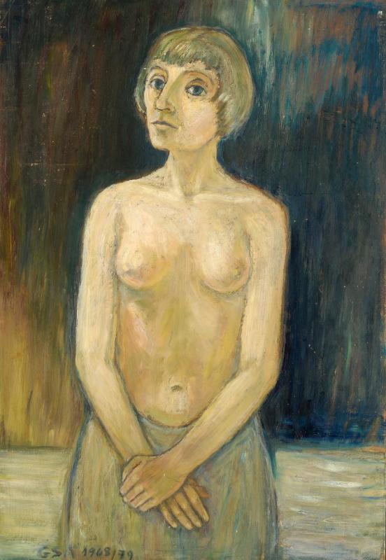 Halbakt, 1968/79, Öl auf Hartfaser, 74 x 51,5 cm.