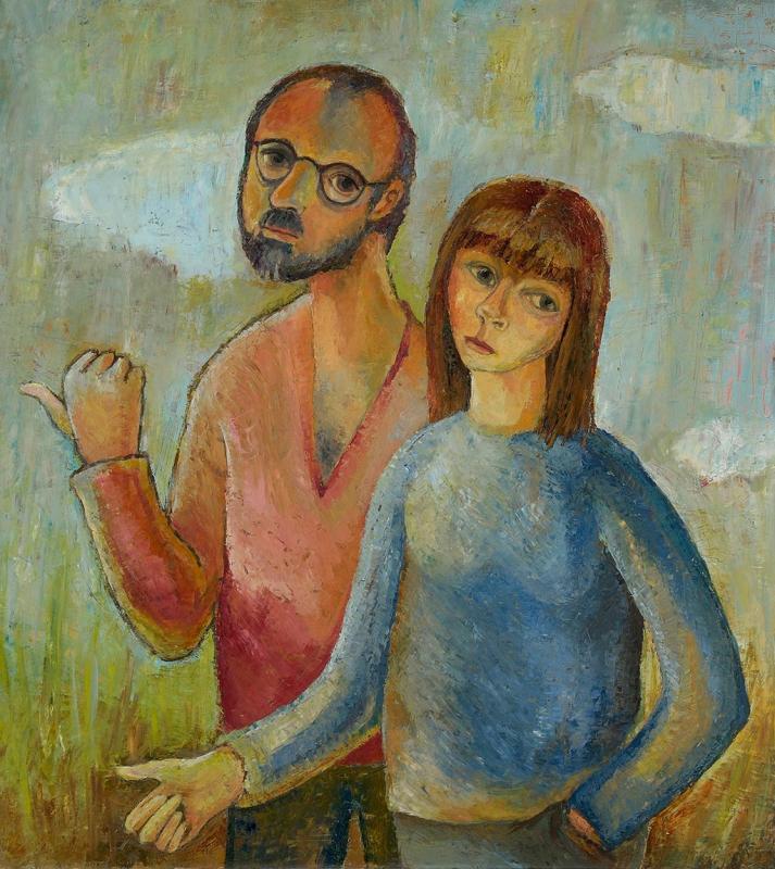 Anhalter, 1969, Öl auf Hartfaserplatte, 89,5 x 79,5 cm.