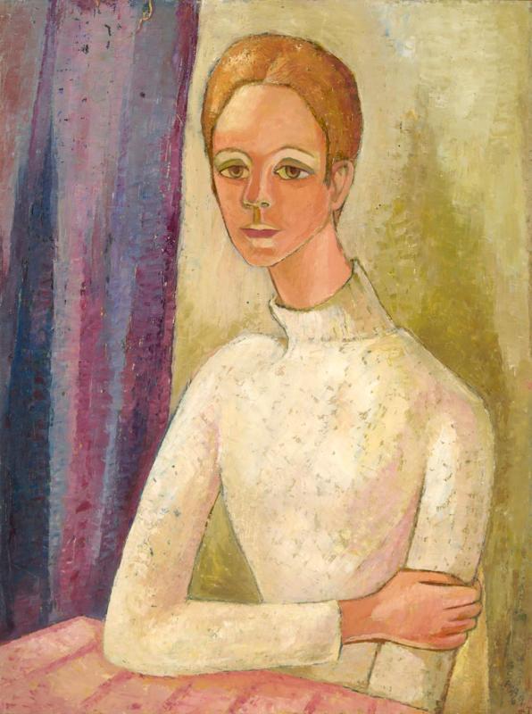 Mädchen in Weiss, 1969, Öl auf Hartfaserplatte, 79 x 59,5 cm.