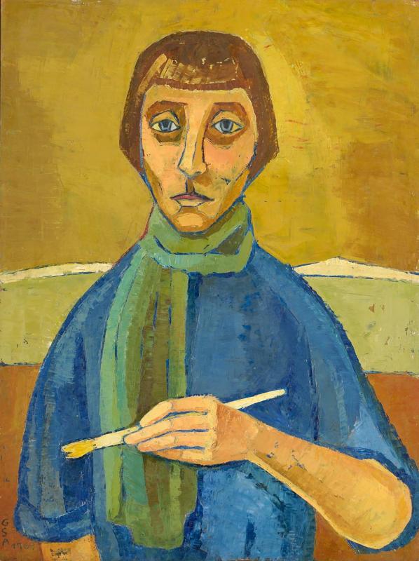 Selbst in Blau, 1969, Öl auf Hartfaserplatte, 79 x 59 cm.