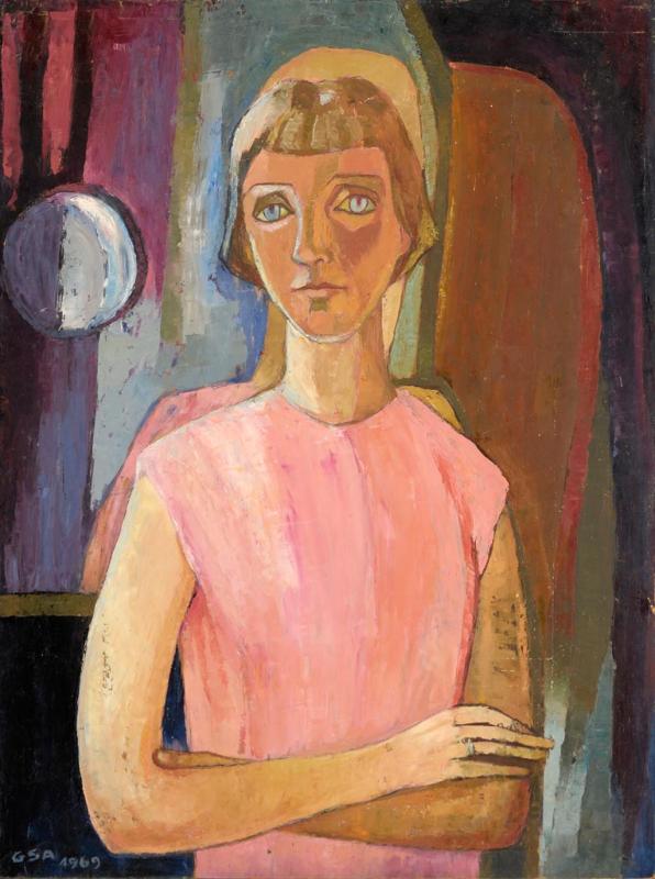 Selbst in Rosa, 1969, Öl auf Hartfaserplatte, 79 x 59,5 cm.