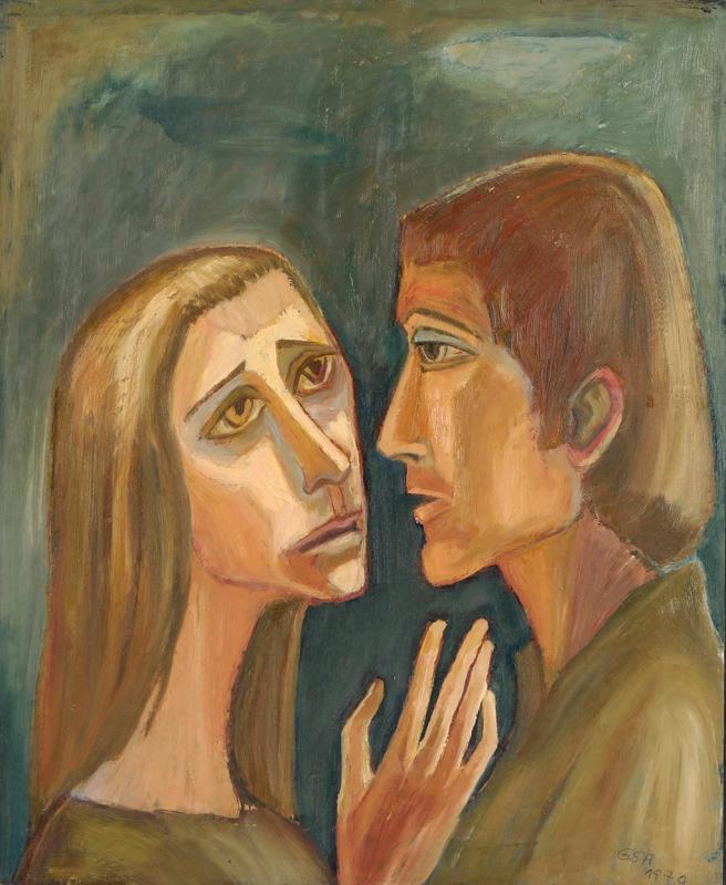 Flehende, 1970, Öl auf Hartfaserplatte, 57 x 47 cm.