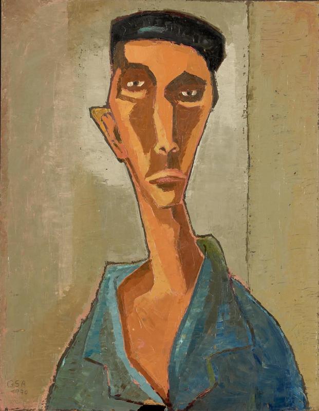 Gastarbeiter, 1970, Öl auf Hartfaserplatte, 64,5 x 50 cm.