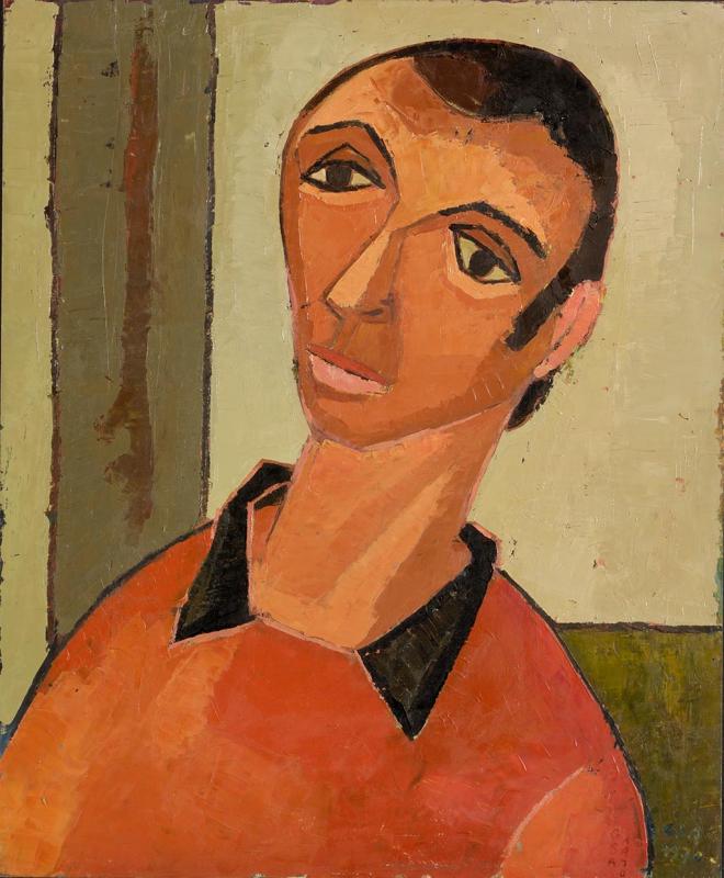 Torwart, 1970, Öl auf Hartfaserplatte, 57 x 47 cm.