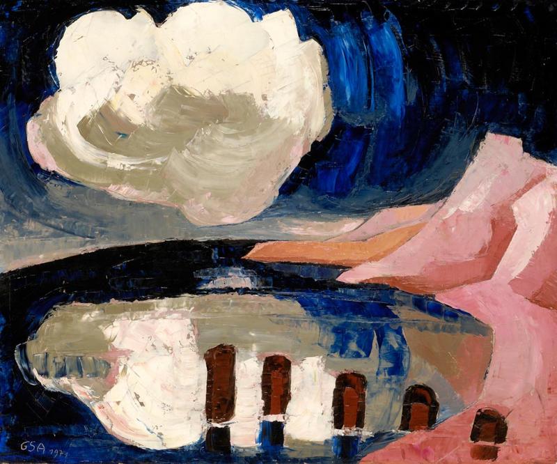 Grosse Wolke, 1971, Öl auf Hartfaserplatte, 74 x 89,7 cm.