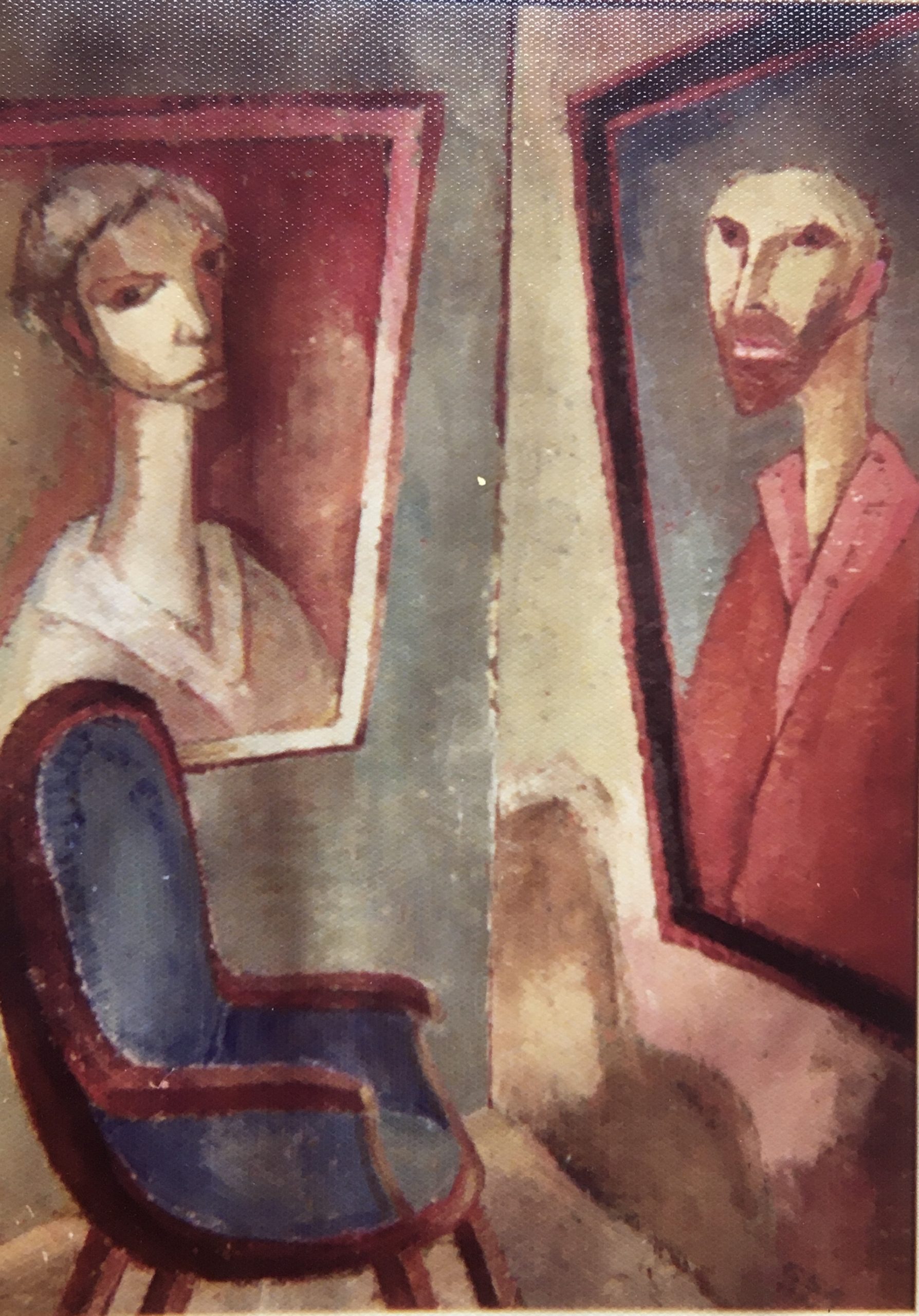 In einer Galerie, 1971, Öl auf Hartfaserplatte, 89,5 x 64 cm.