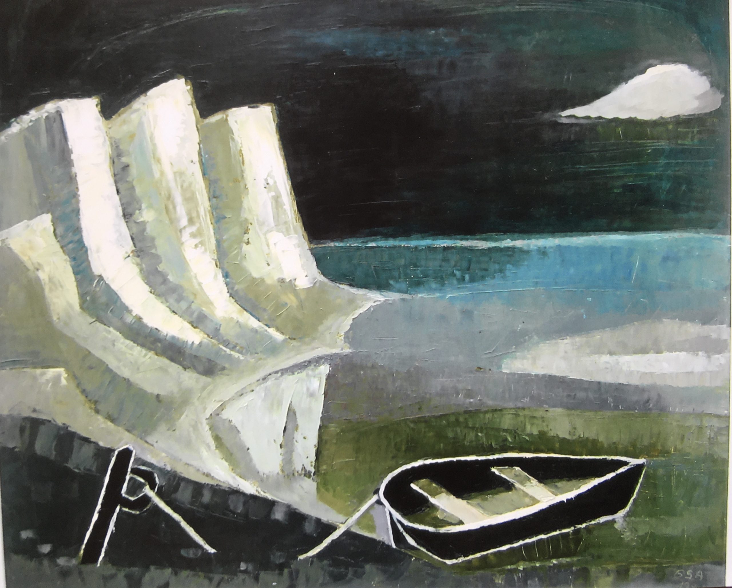 Klippen I, 1971, Öl auf Hartfaserplatte, 80 x 90 cm.