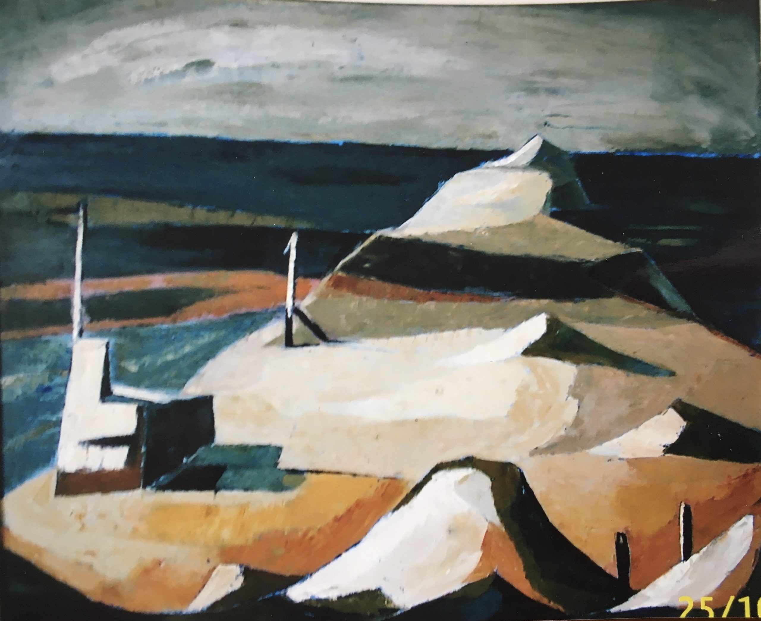 Landzunge, 1971, Öl auf Hartfaserplatte, 80 x 95 cm.