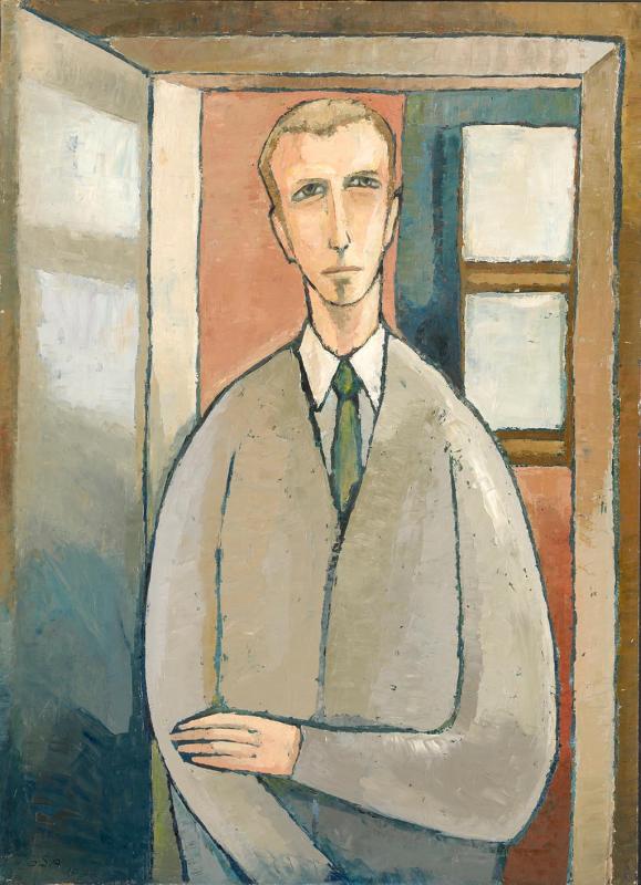 Mann in der Tür, 1971, Öl auf Hartfaserplatte, 76 x 55,3 cm.