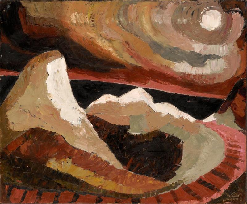 Mondlicht über Dünen, 1971, Öl auf Hartfaserplatte, 74 x 89,7 cm.