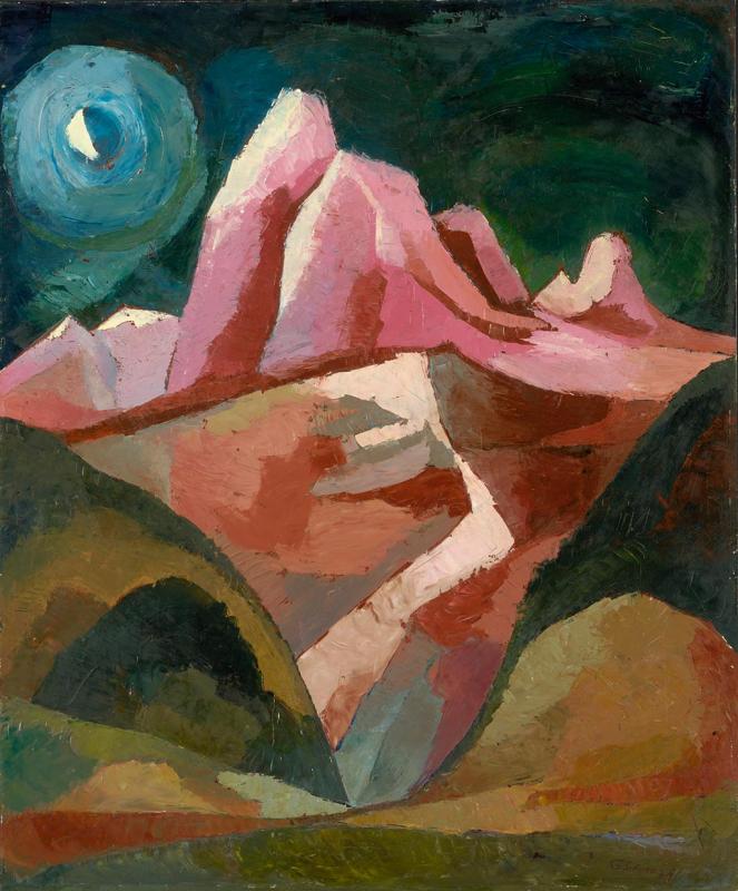 Rosa Gipfel, 1971, Öl auf Hartfaserplatte, 89 x 73,8 cm.