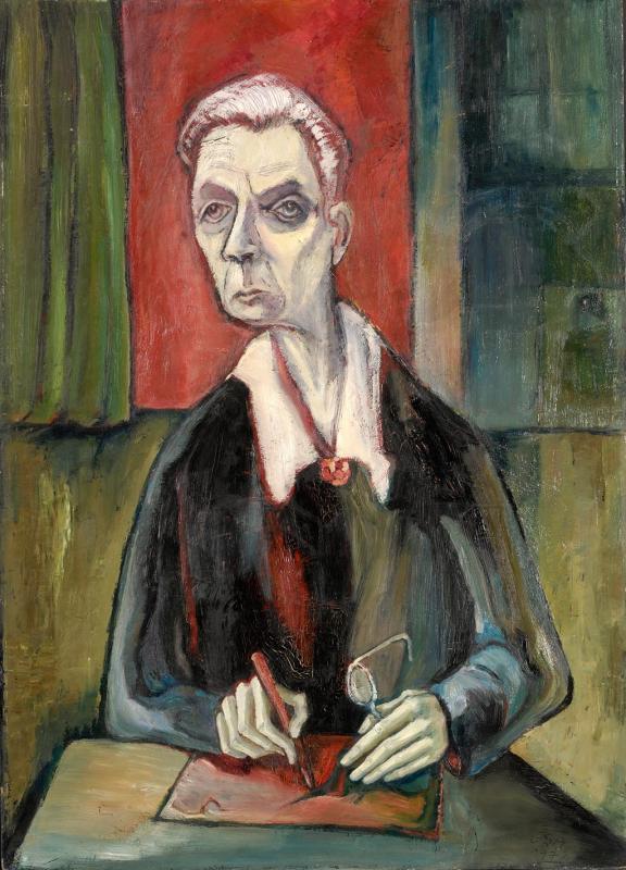 Alte Malerin, 1972, Öl auf Hartfaserplatte, 90 x 64,5 cm.