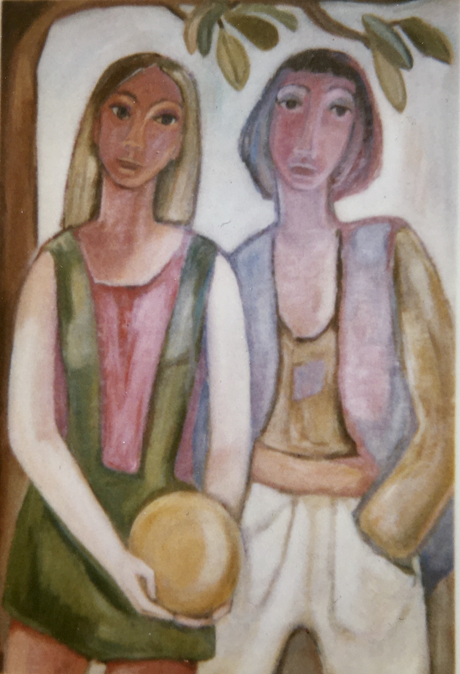 Junge Leute mit gelbem Ball, 1973, Öl auf Hartfaserplatte.