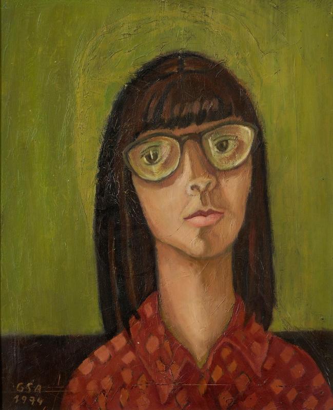 Mädchen in roter Bluse (Heike Fokken), 1974, Öl auf Hartfaserplatte, 56,8 x 46,3 cm.