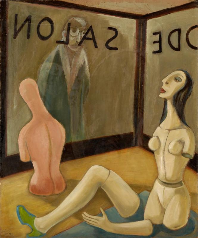 Mode-Salon, 1974, Öl auf Hartfaserplatte, 88,8 x 73,7 cm.
