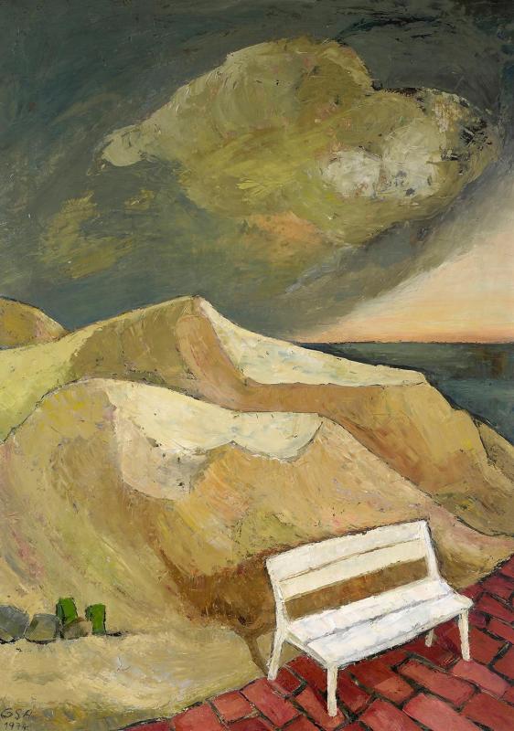 Saisonende I, 1974, Öl auf Hartfaserplatte, 90 x 64,8 cm.