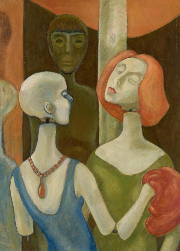 Modepuppen, 1975, Öl auf Hartfaserplatte, 90 x 59,5 cm.