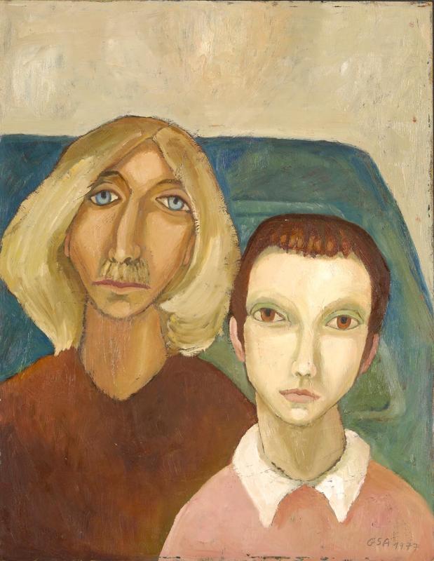 Junges Paar, 1977, Öl auf Hartfaserplatte, 67 x 52,3 cm.