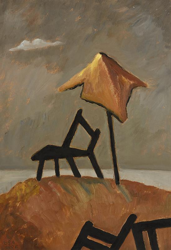 Saisonende am Strand II, 1996, Öl auf Hartfaser, 69,5 x 50 cm.