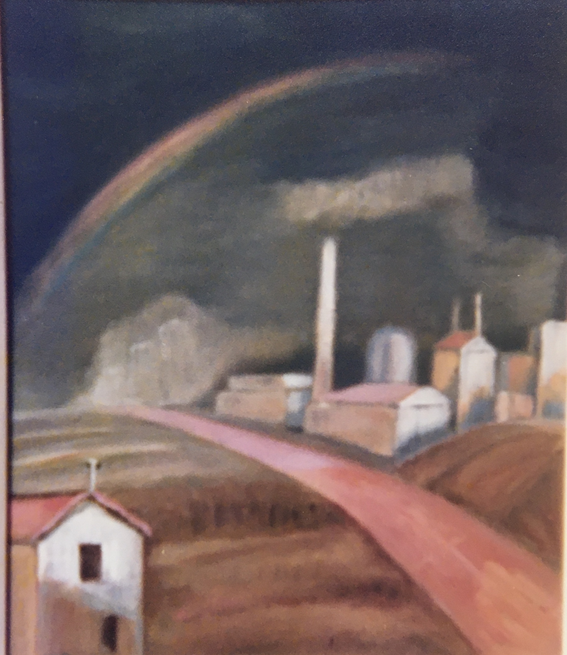 Fabriken unter dem Regenbogen, 1978, Öl auf Hartfaserplatte, 54 x 45 cm.