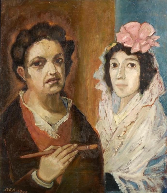 Maler und Modell im Jahre 1792, 1978, Öl auf Hartfaserplatte, 70 x 59,5 cm.