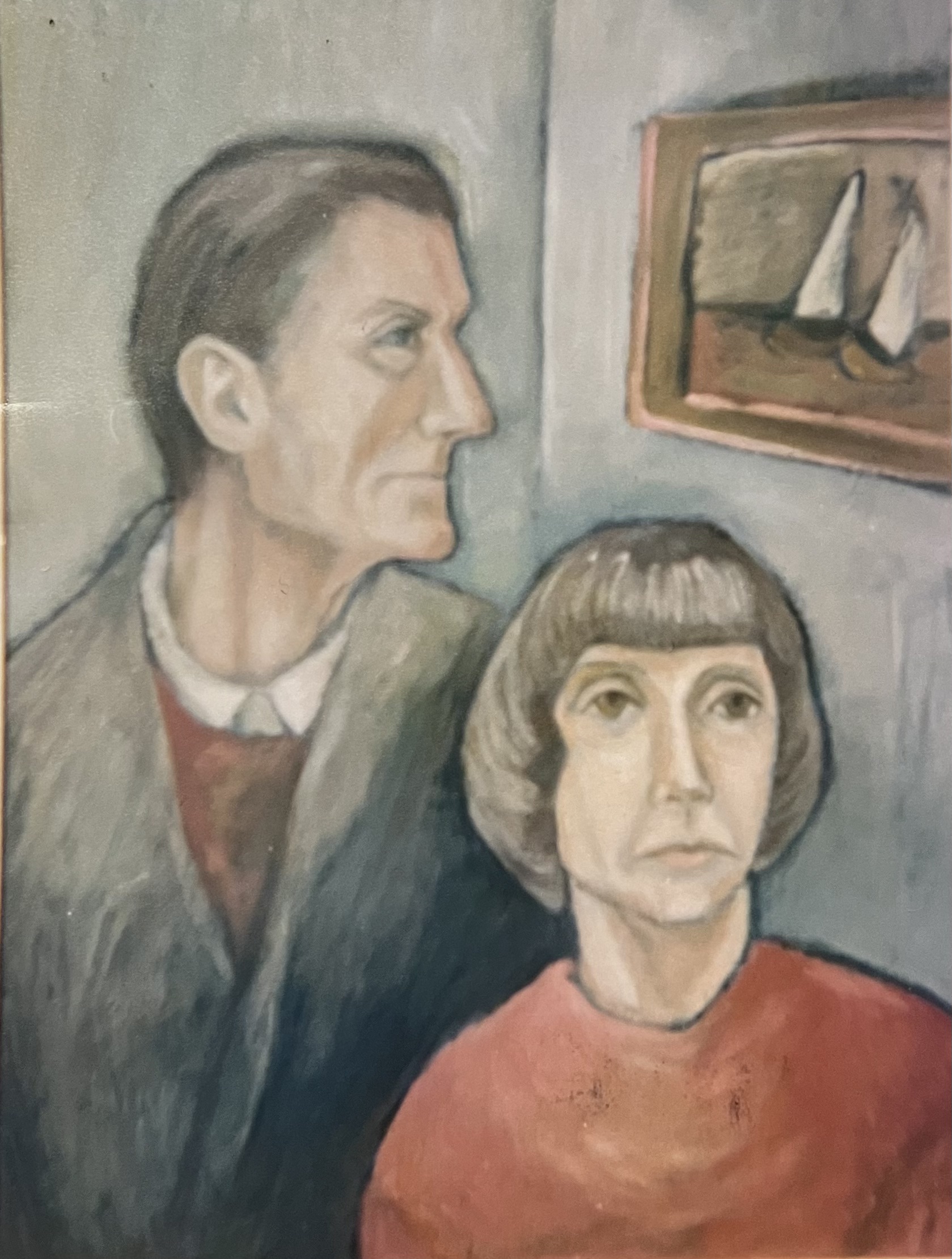 Ehepaar P. (übermalt), 1979, Öl auf Hartfaserplatte.