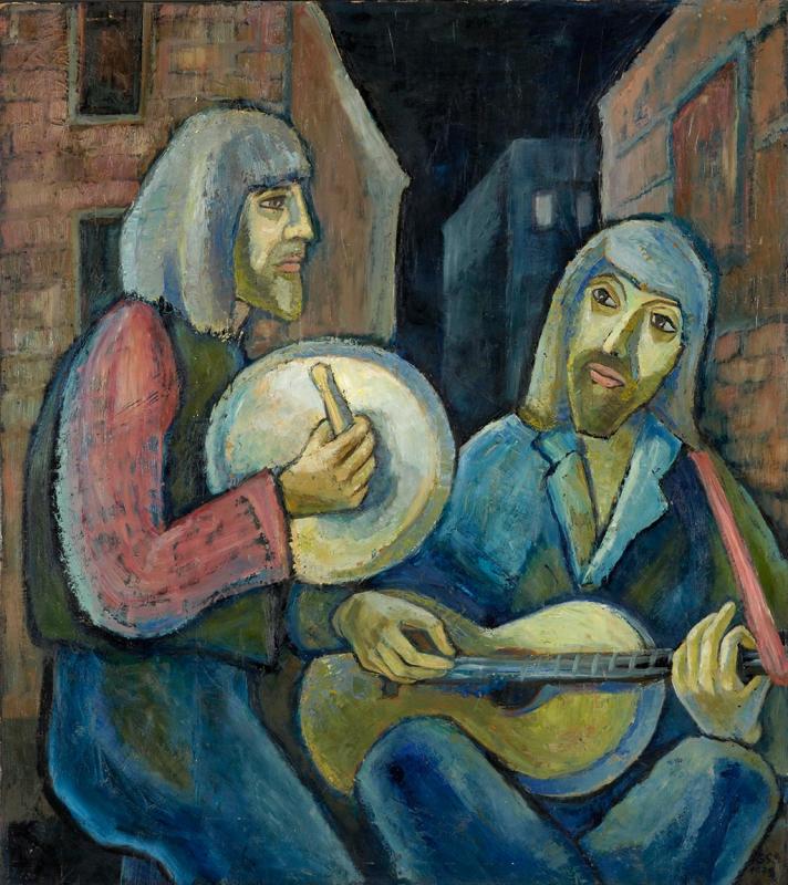 Musikanten, 1979, Öl auf Hartfaserplatte, 90 x 80 cm.