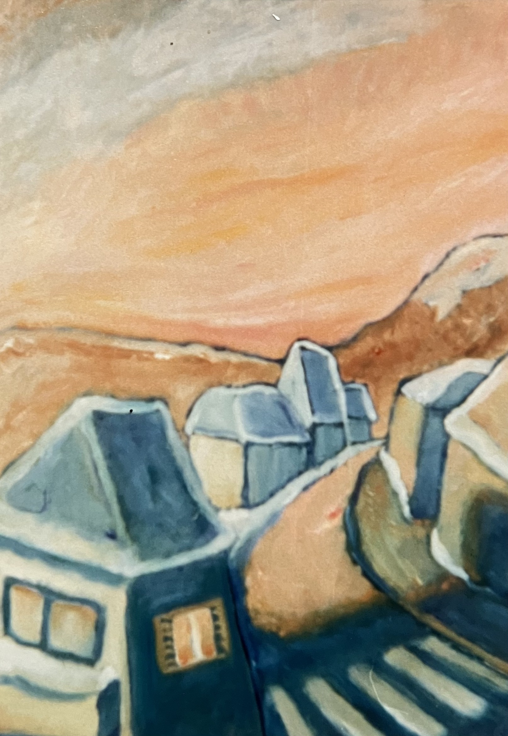 Strasse im Abendgold (übermalt), 1979, Öl auf Hartfaserplatte.