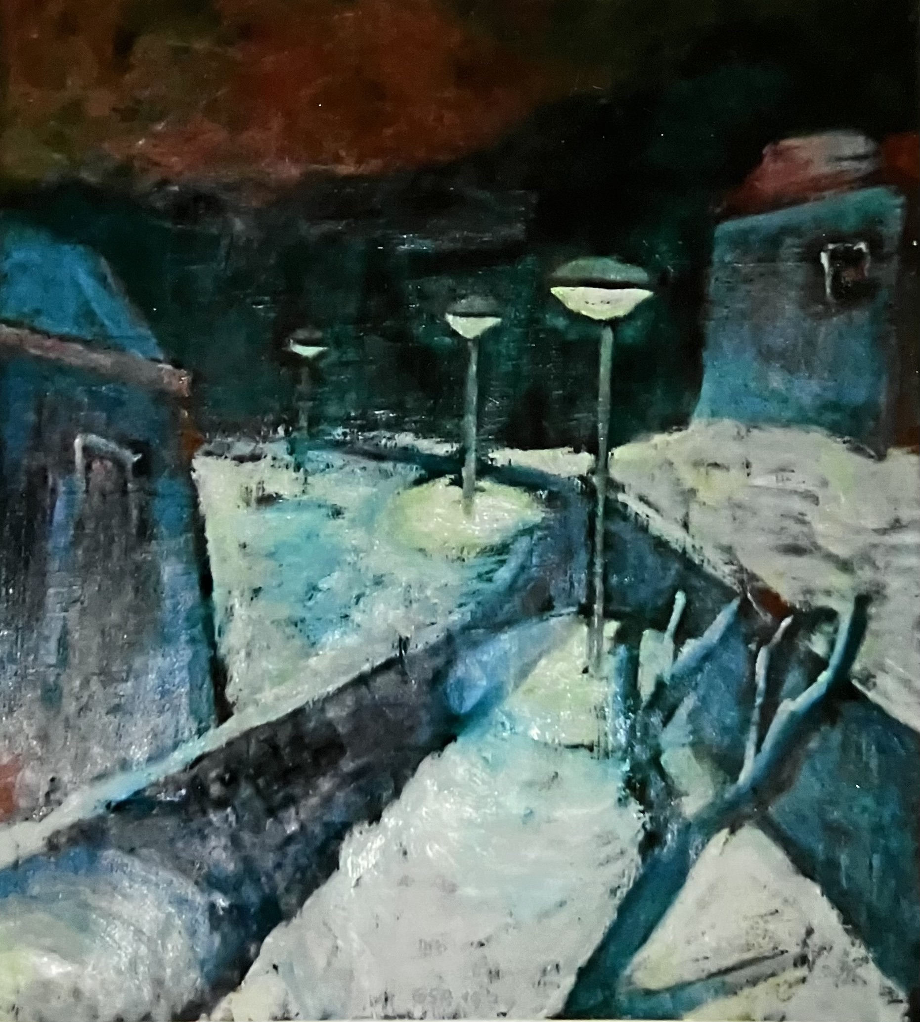 Winterliche Strassen, 1979, Öl auf Hartfaserplatte, 50 x 45 cm.
