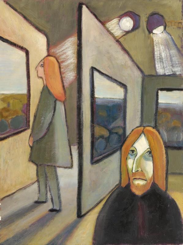 Ausstellung, 1980 / 91, Öl auf Hartfaserplatte, 80 x 60 cm.