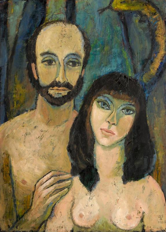 Adam und Eva, 1981, Öl auf Hartfaserplatte, 77 x 56 cm.