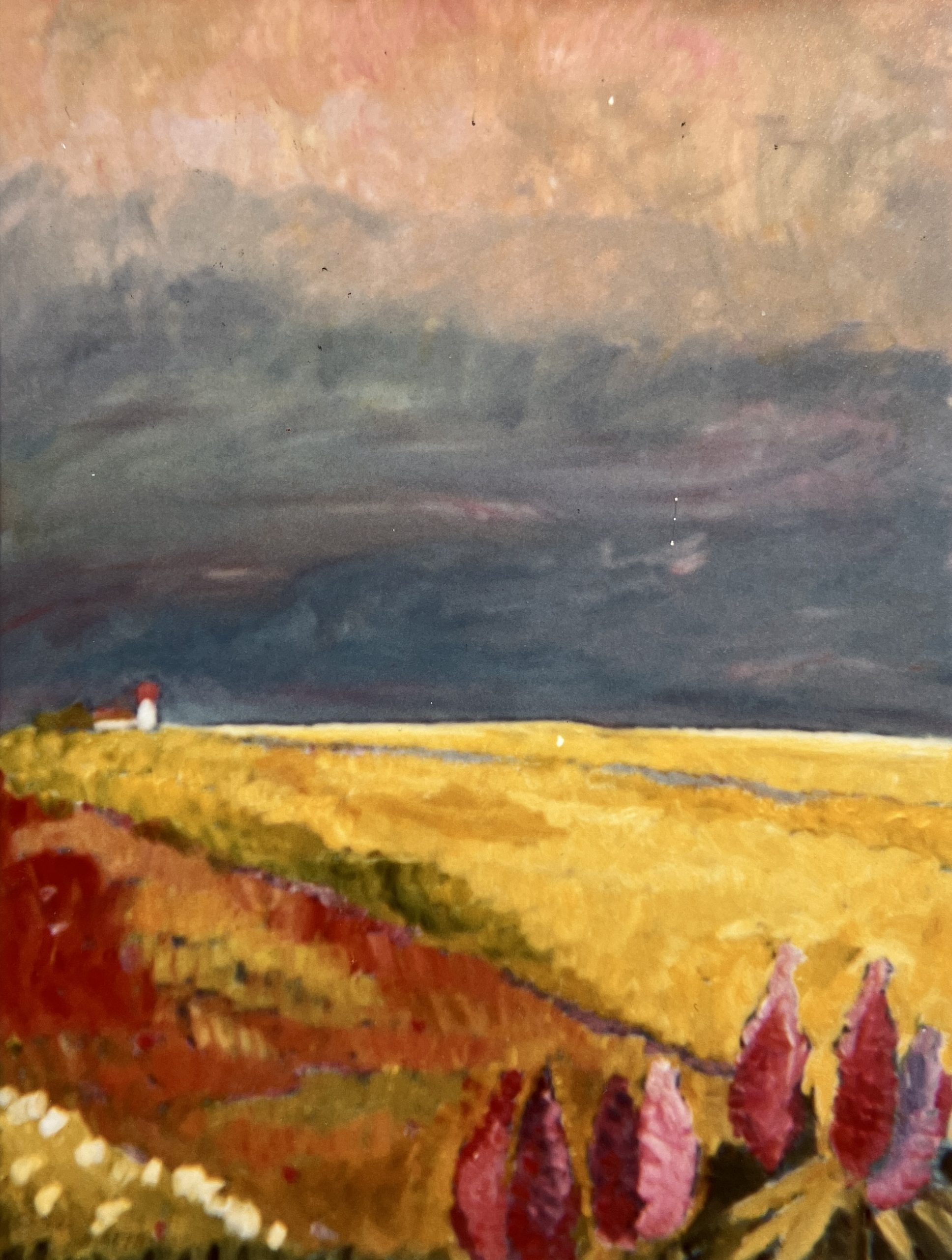 Rapsfeld, 1981, Öl auf Hartfaserplatte.