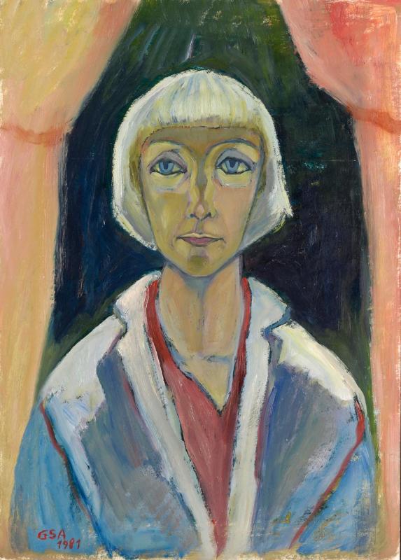 Unter der Lampe, 1981, Öl auf Hartfaserplatte, 70 x 50 cm.