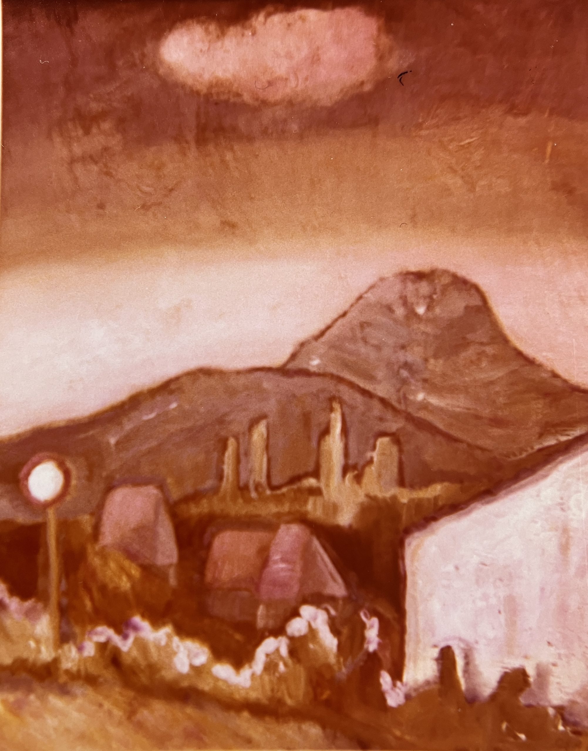 Achalmblick, 1982, Öl auf Hartfaserplatte.