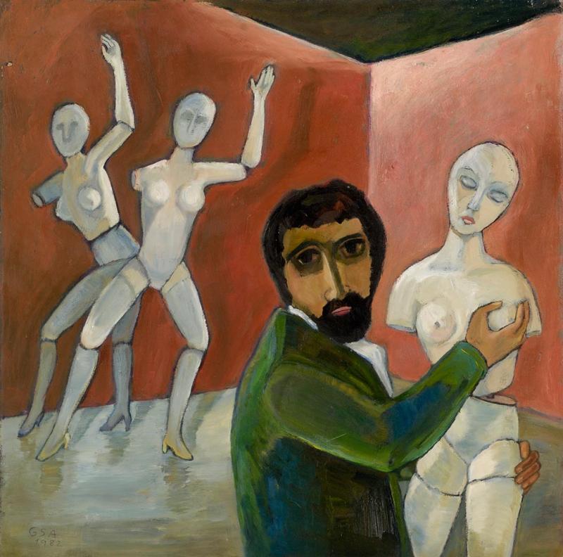 Entführung, 1982, Öl auf Hartfaserplatte, 74,5 x 74,5 cm.