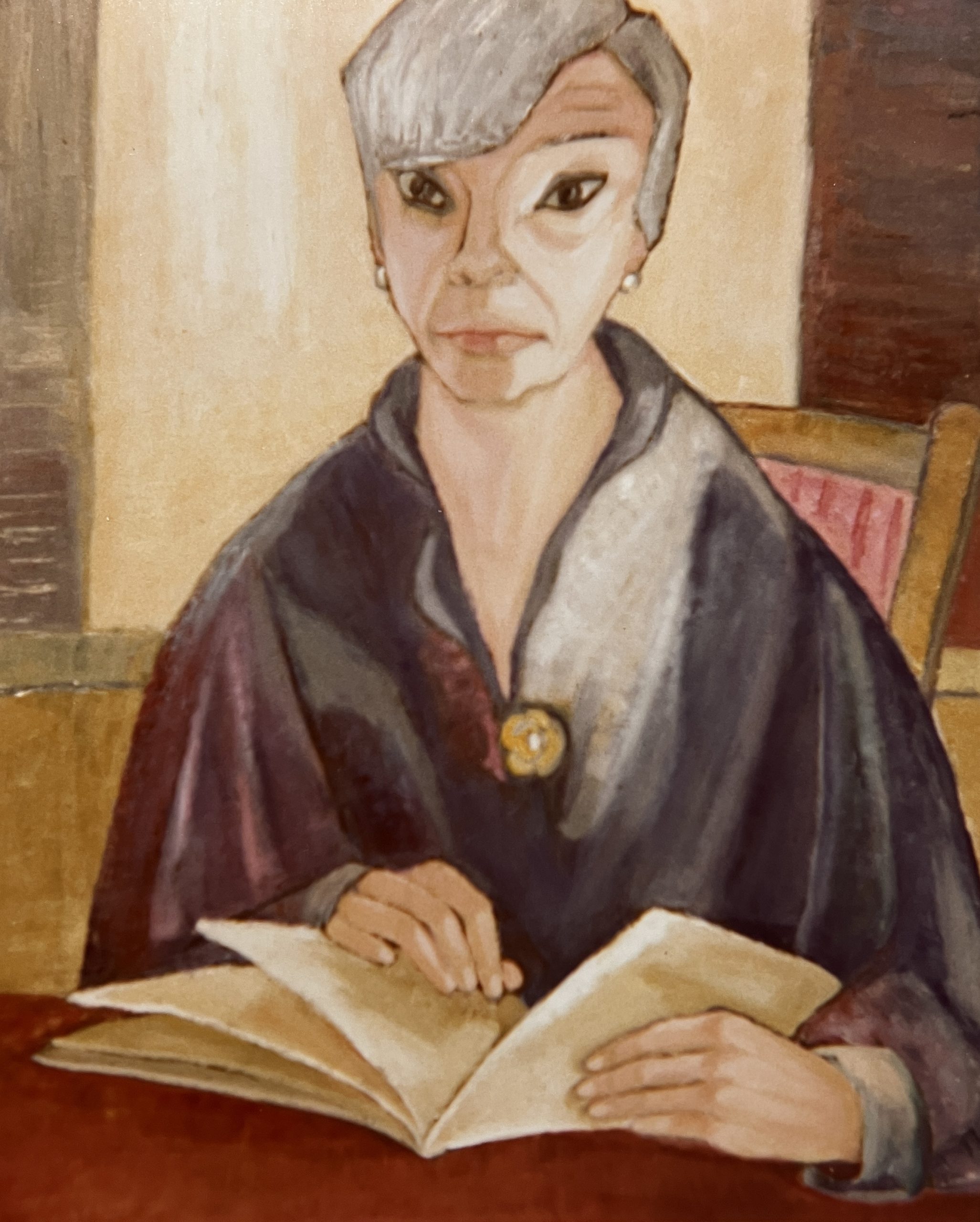 Lesung (Anna Damann liest Goethe), 1982, Öl auf Hartfaserplatte.