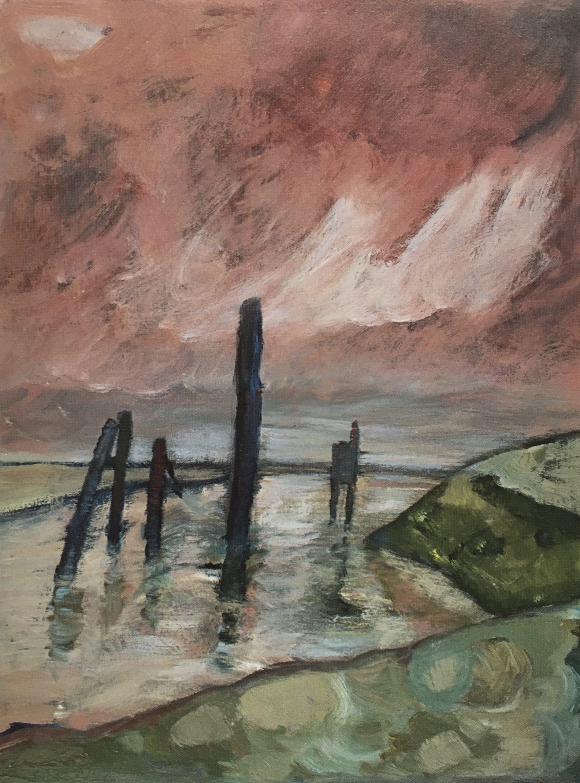 Watthafen, 1982, Öl auf Hartfaserplatte, 64 x 50 cm.