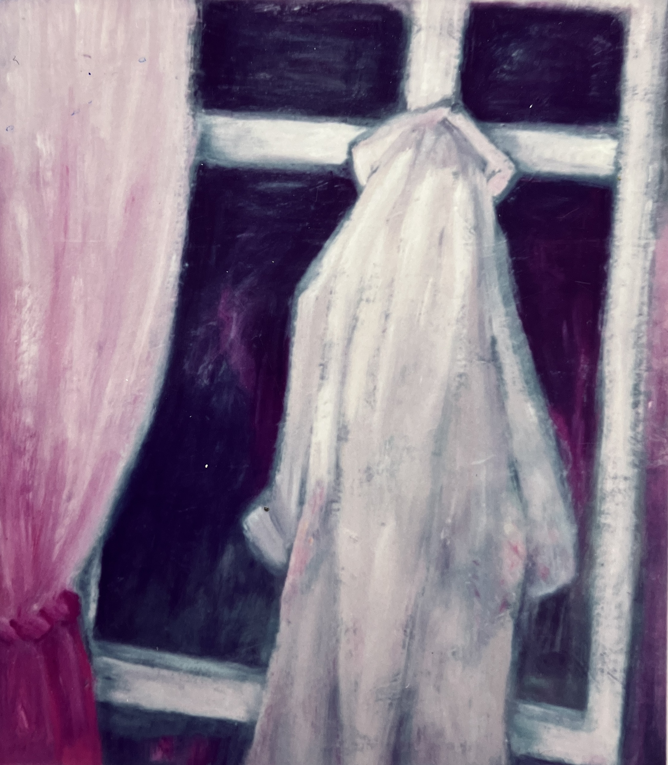 Am Fensterkreuz, 1983, Öl auf Hartfaserplatte.