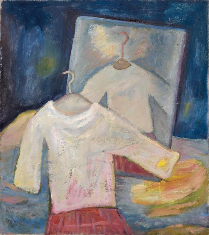 Kleid im Spiegel, 1983, Öl auf Hartfaserplatte, 90 x 80 cm.