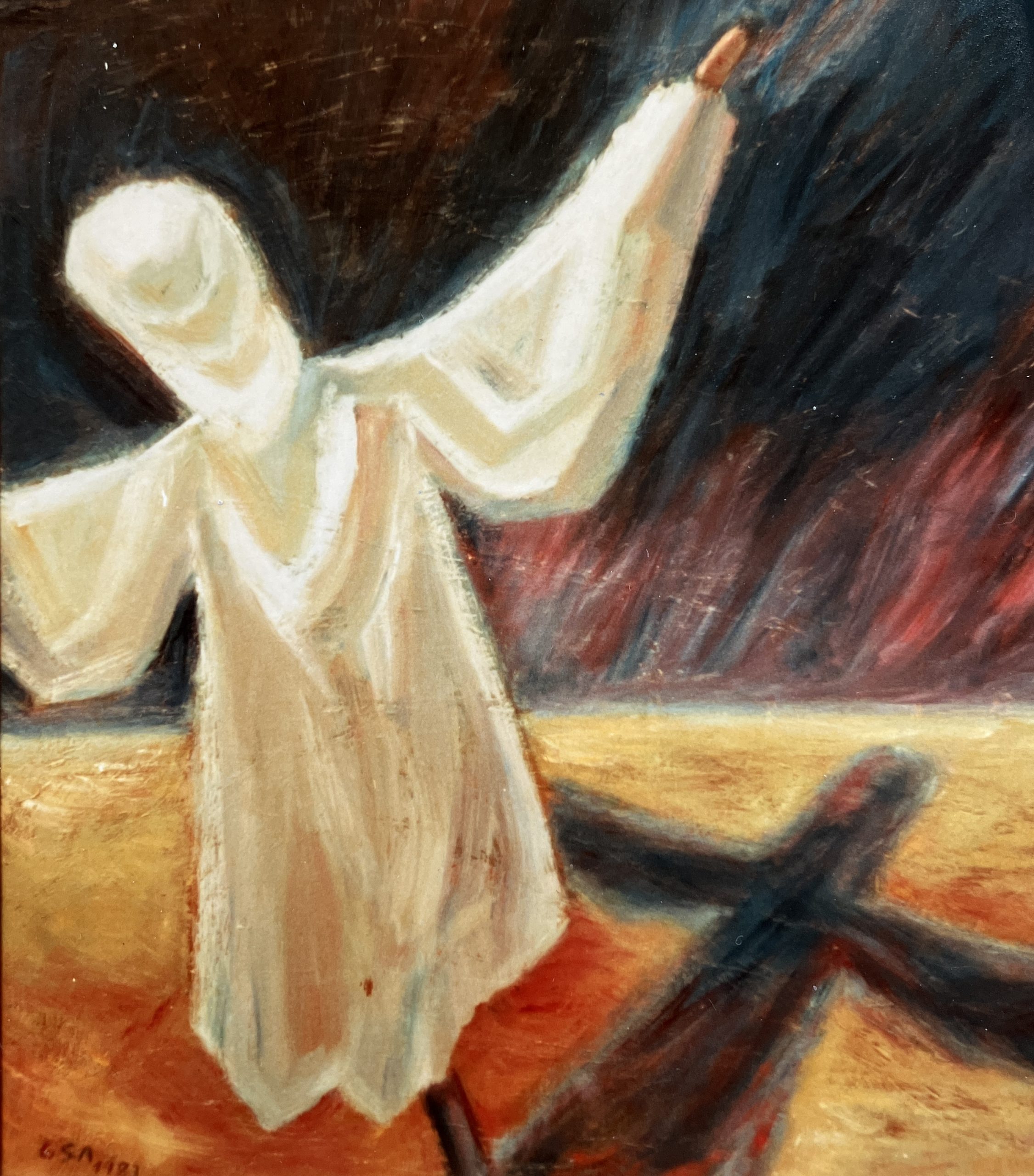 Vogelscheuche, 1983, Öl auf Hartfaserplatte.