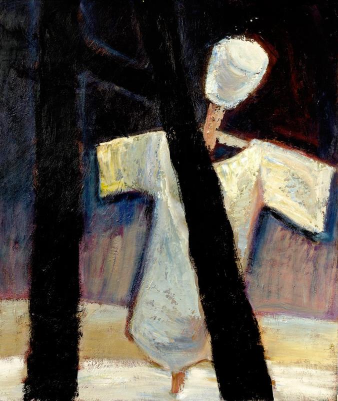 Vogelscheuche, 1983 / 89, Öl auf Hartfaserplatte, 90 x 75 cm.