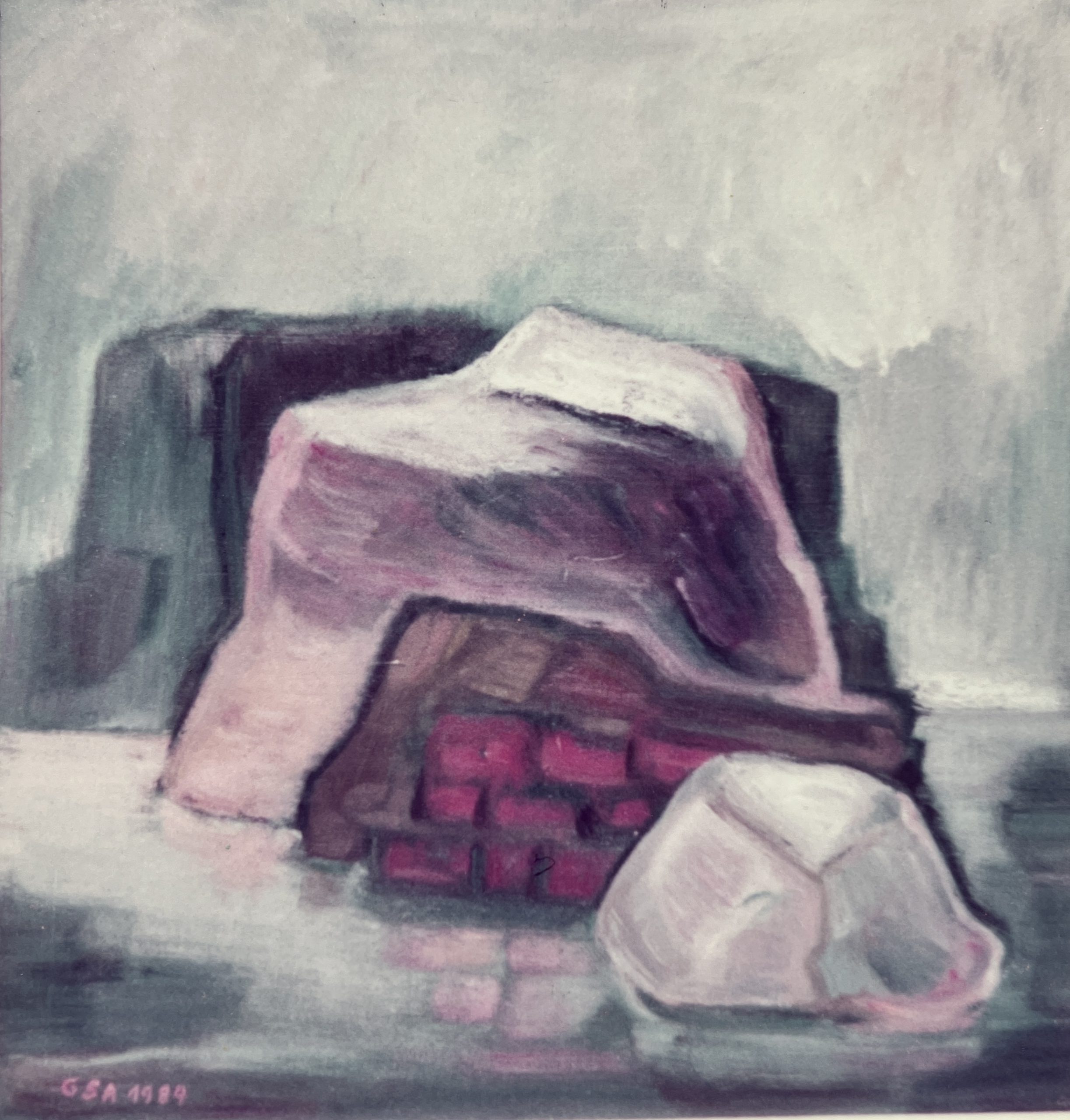 Blöcke im Meer, 1984, Öl auf Hartfaserplatte.